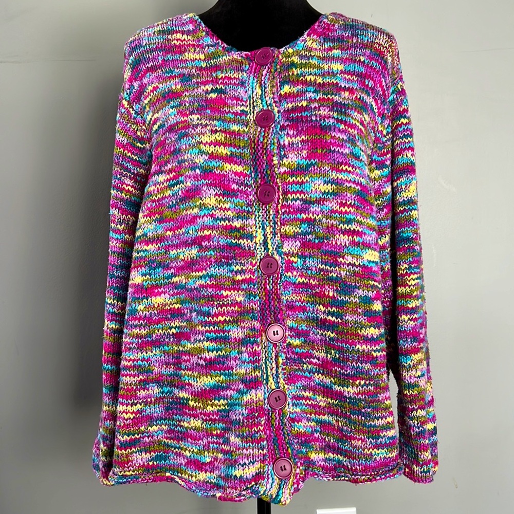 Talbots Multi Colored Large Button Knit Cardigan … - image 4